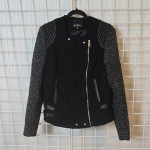 Sam Edelman Women's Black and Gray Faux Fur Faux Leather Bomber Jacket Medium